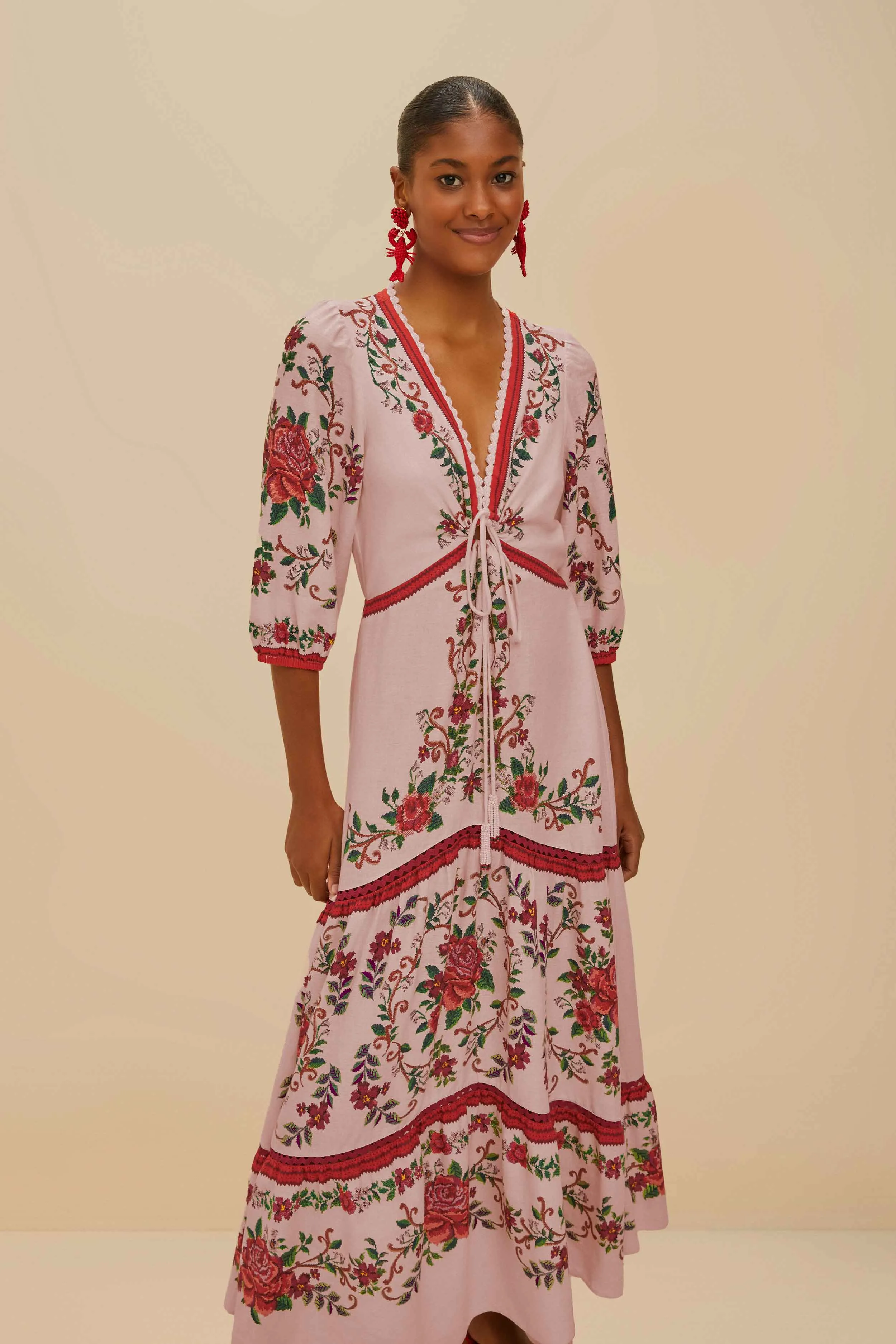 Pink Flower Tapestry LENZING™ ECOVERO™ Euroflax™ Maxi Dress sold by FARM Rio product image thumbnail 3
