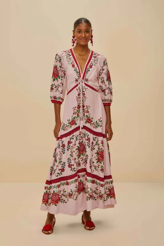 Pink Flower Tapestry LENZING™ ECOVERO™ Euroflax™ Maxi Dress sold by FARM Rio