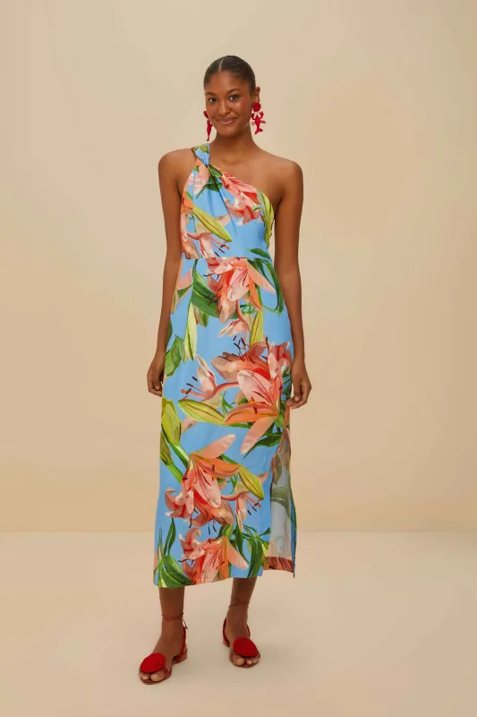 Blue Lily Bloom Euroflax™ Premium Linen Midi Dress made by FARM Rio