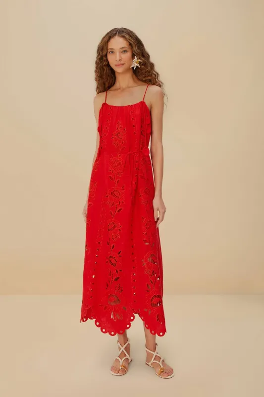 Red Flowers Richelieu LENZING™ ECOVERO™ Euroflax™ Maxi Dress sold by FARM Rio