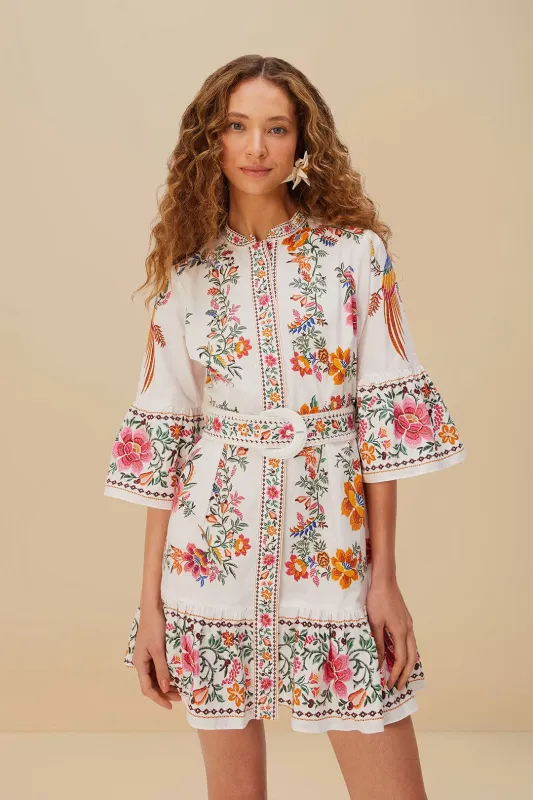 Off-White Delicate Forest Scarves Organic Cotton Mini Dress sold by FARM Rio