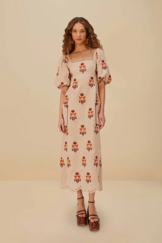 Rose Embroidered Macaw Euroflax™ Premium Linen Maxi Dress sold by FARM Rio
