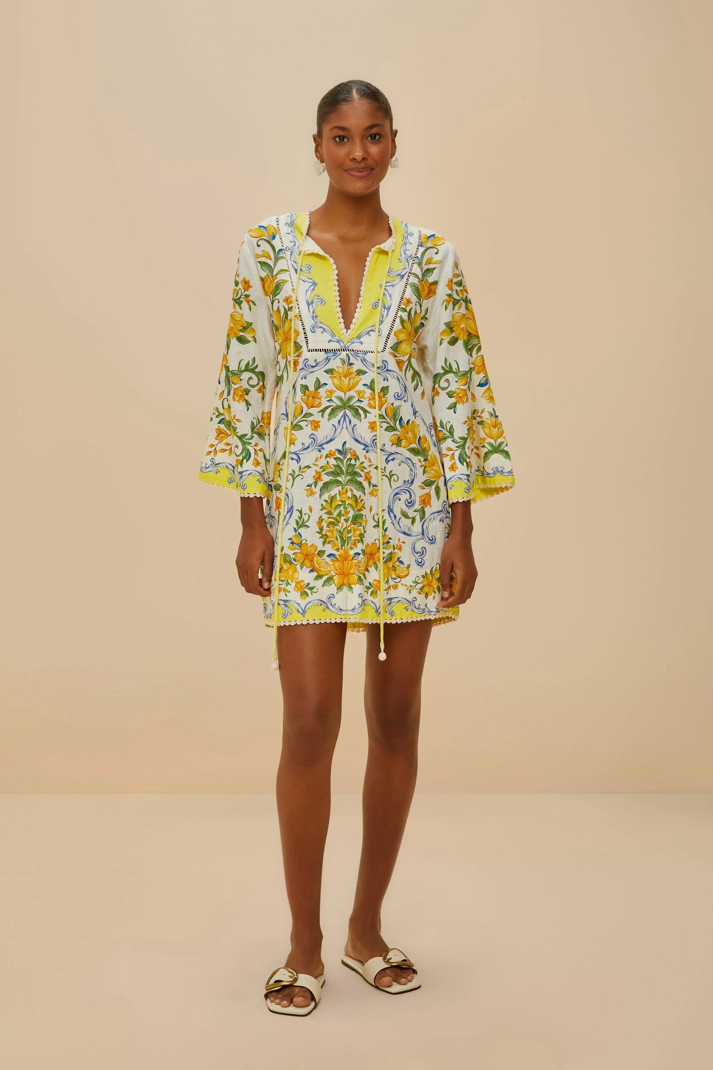 Off-White Sicily LENZING™ ECOVERO™ Euroflax™ Mini Dress sold by FARM Rio product image thumbnail 2