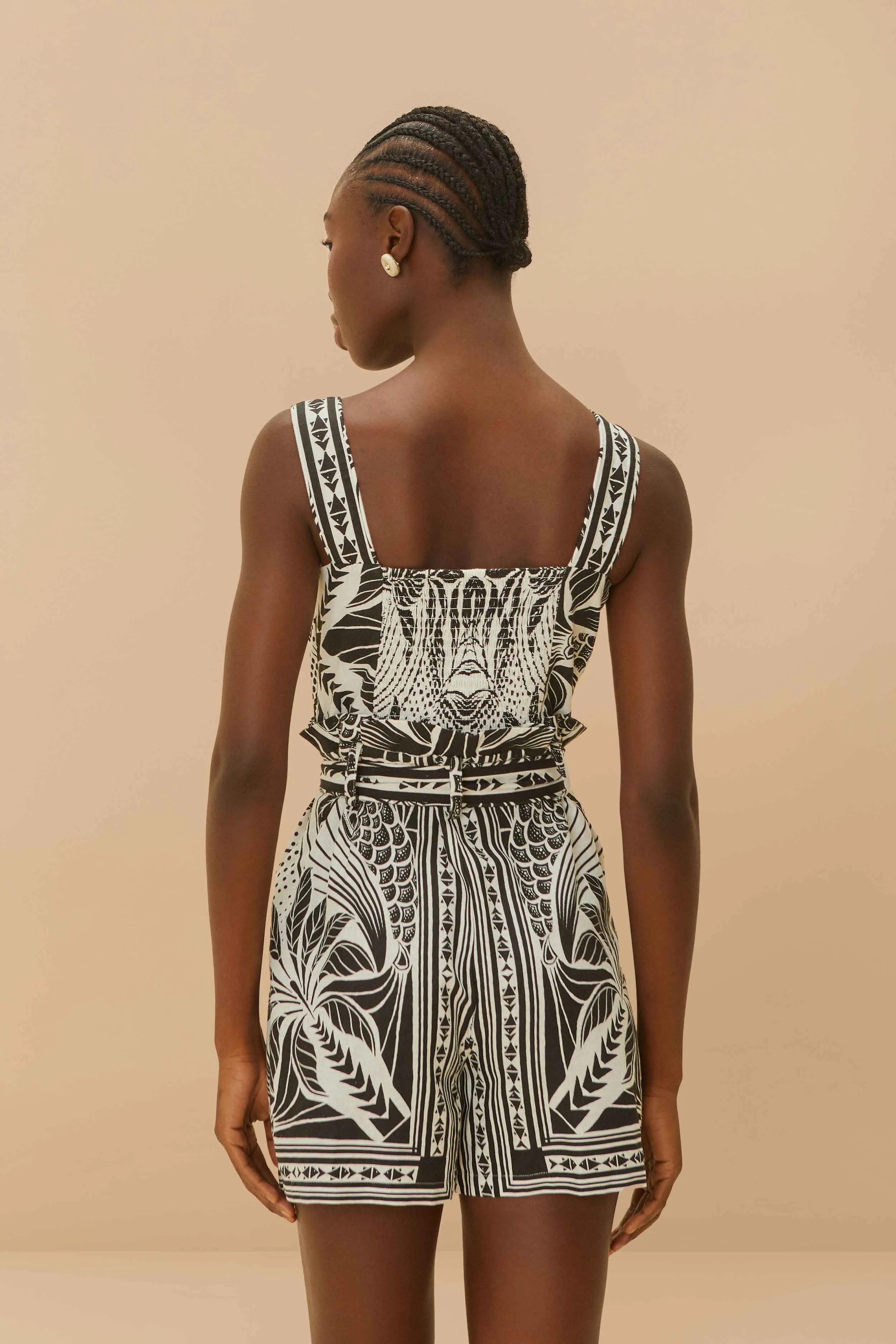 Off-White Monochrome Elegance Scarf LENZING™ ECOVERO™ Euroflax™ Romper sold by FARM Rio product image thumbnail 3