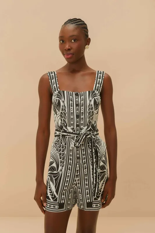 Off-White Monochrome Elegance Scarf LENZING™ ECOVERO™ Euroflax™ Romper sold by FARM Rio