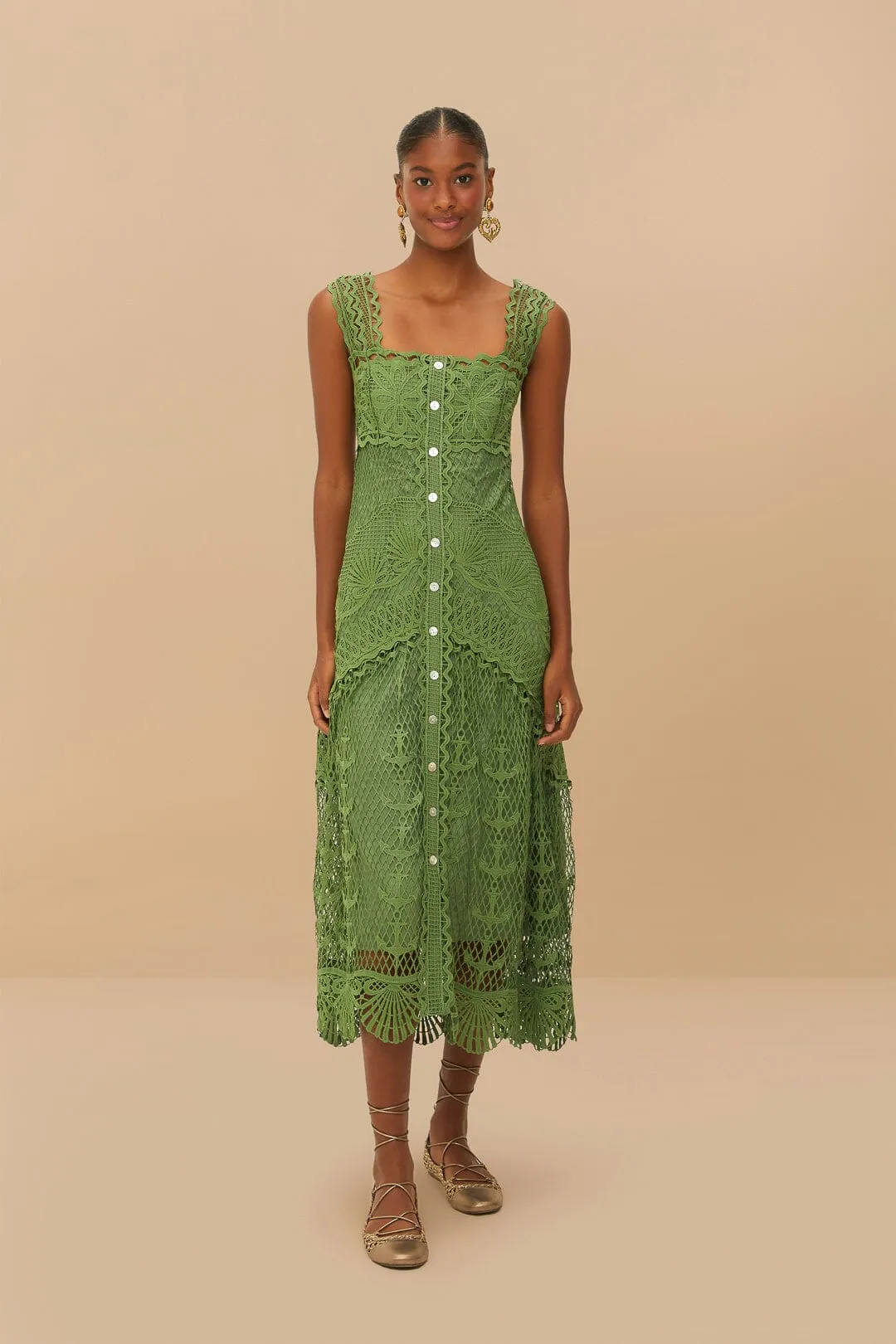 farm rio dark green guipure long sleeve maxi dress Khaki Guipure Long Sleeve Maxi Dress – FARM Rio