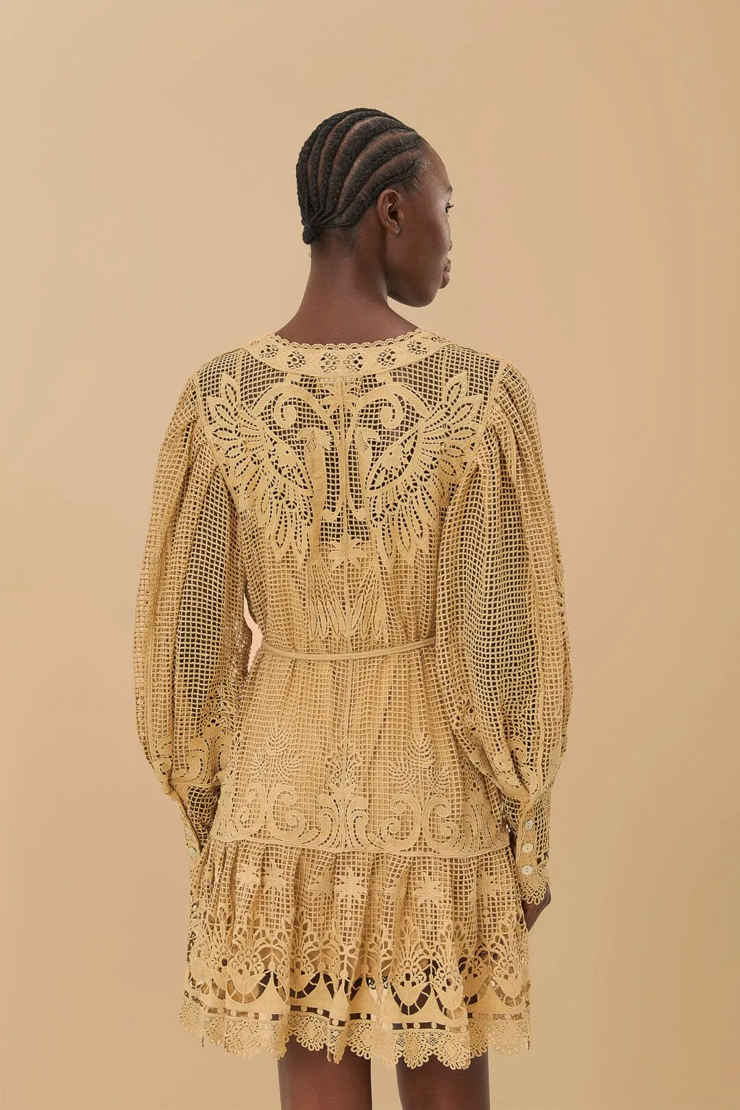 Sand Tropical Flight Guipure Mini Dress sold by FARM Rio product image thumbnail 3