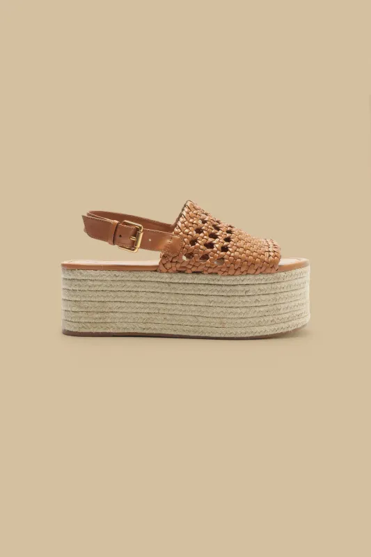 Tan Woven Flatform Sandal made by FARM Rio