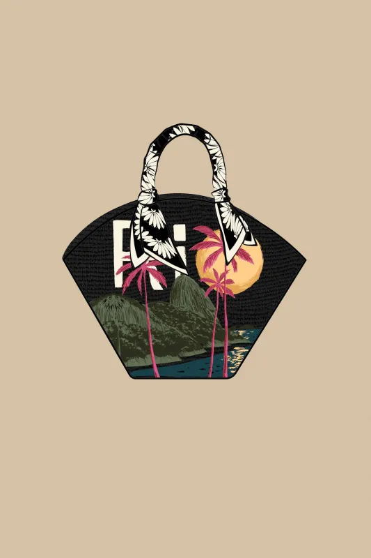 Black Copacabana Raffia Shell Tote sold by FARM Rio