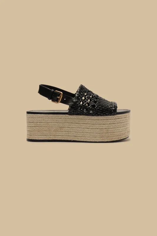 Black Woven Flatform Sandal made by FARM Rio