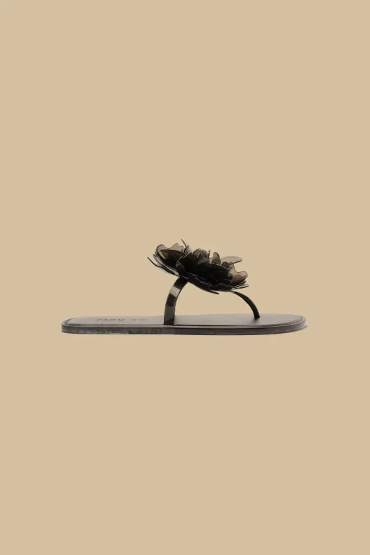 Black Flower Jelly Flat Sandal sold by FARM Rio