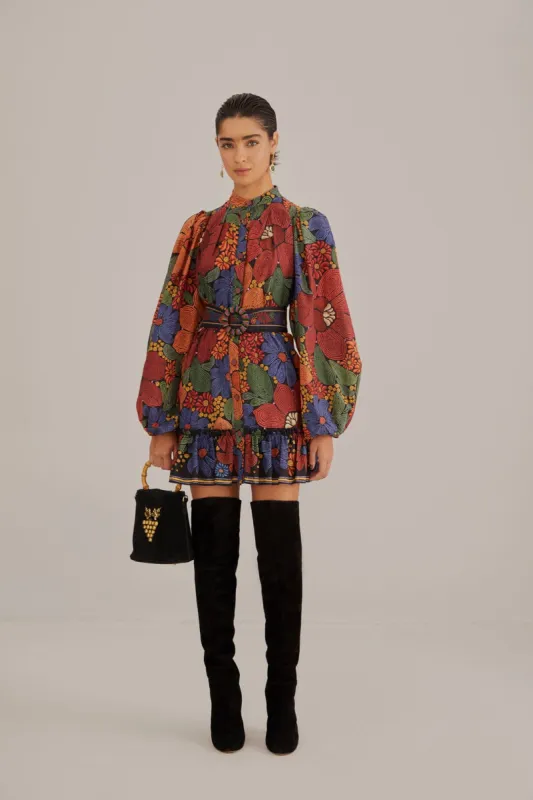 Black Stitched Flowers Long Sleeve Mini Dress sold by FARM Rio