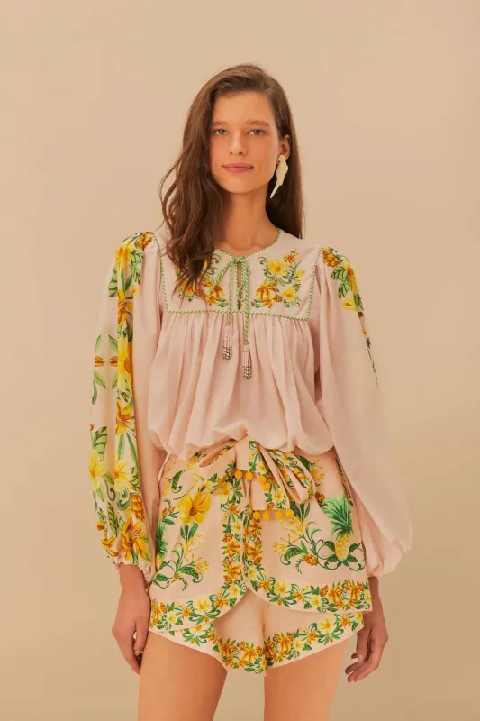 Pink Botanical Beauty LENZING™ ECOVERO™ Euroflax™ Shorts sold by FARM Rio