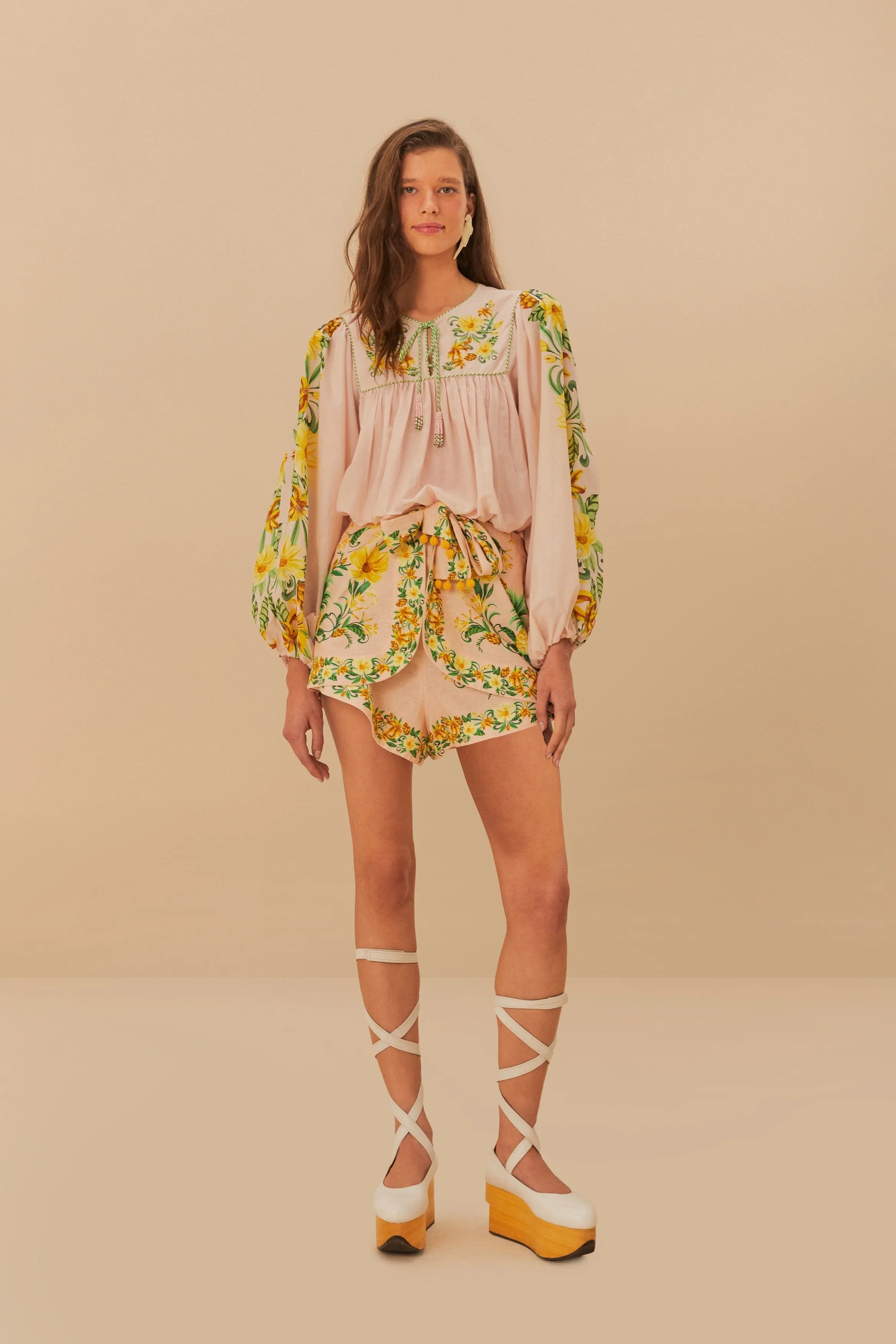 Pink Botanical Beauty LENZING™ ECOVERO™ Euroflax™ Shorts sold by FARM Rio product image thumbnail 3