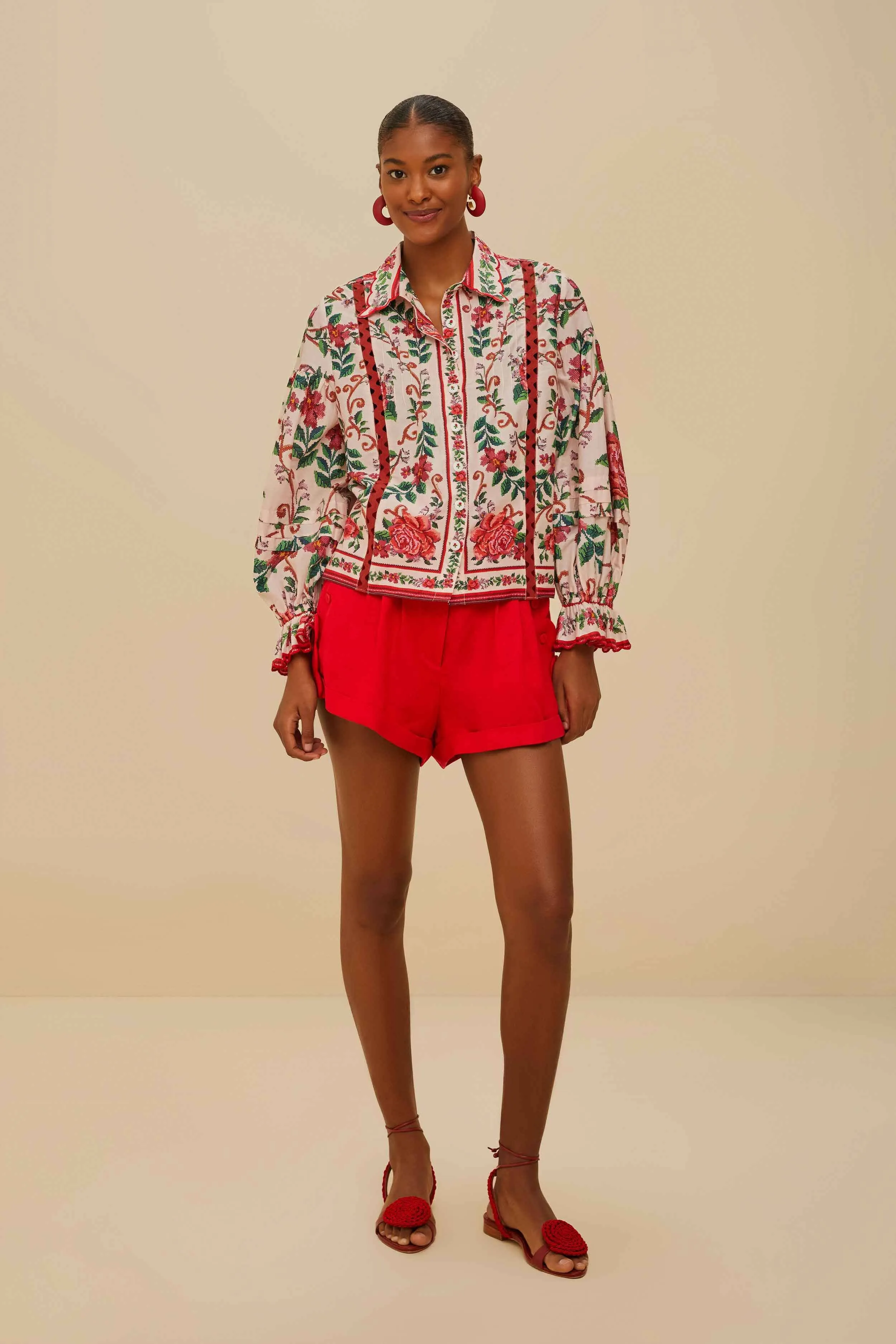 Red Wavy Pockets Euroflax™ Premium Linen Shorts sold by FARM Rio