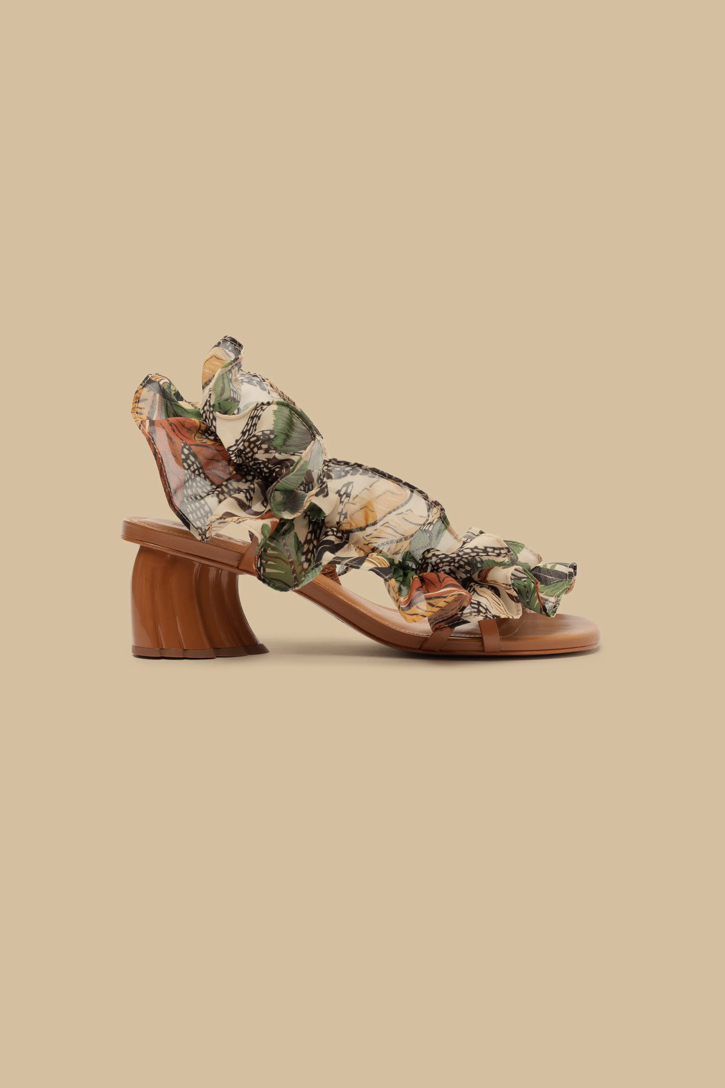 Sand Foliage Sketch Monstera Heeled Sandal sold by FARM Rio