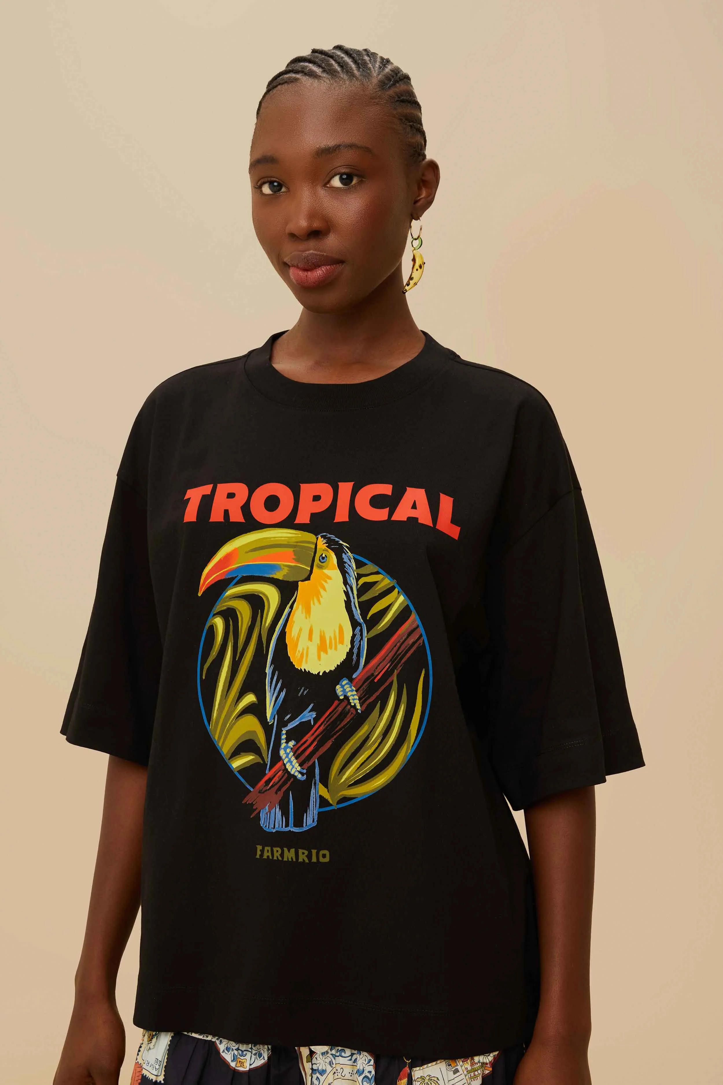 Black Tropical Organic Cotton T-Shirt sold by FARM Rio