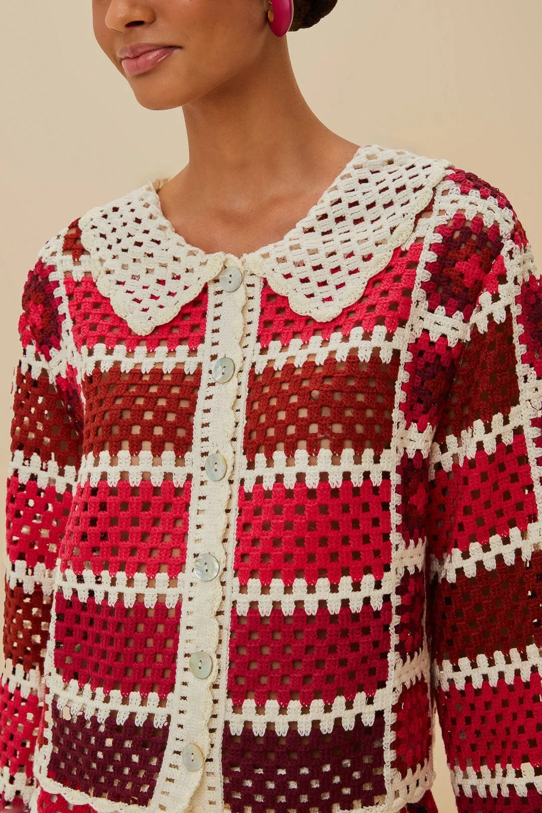 Red Colorful Crochet Tiles Shirt sold by FARM Rio product image thumbnail 3