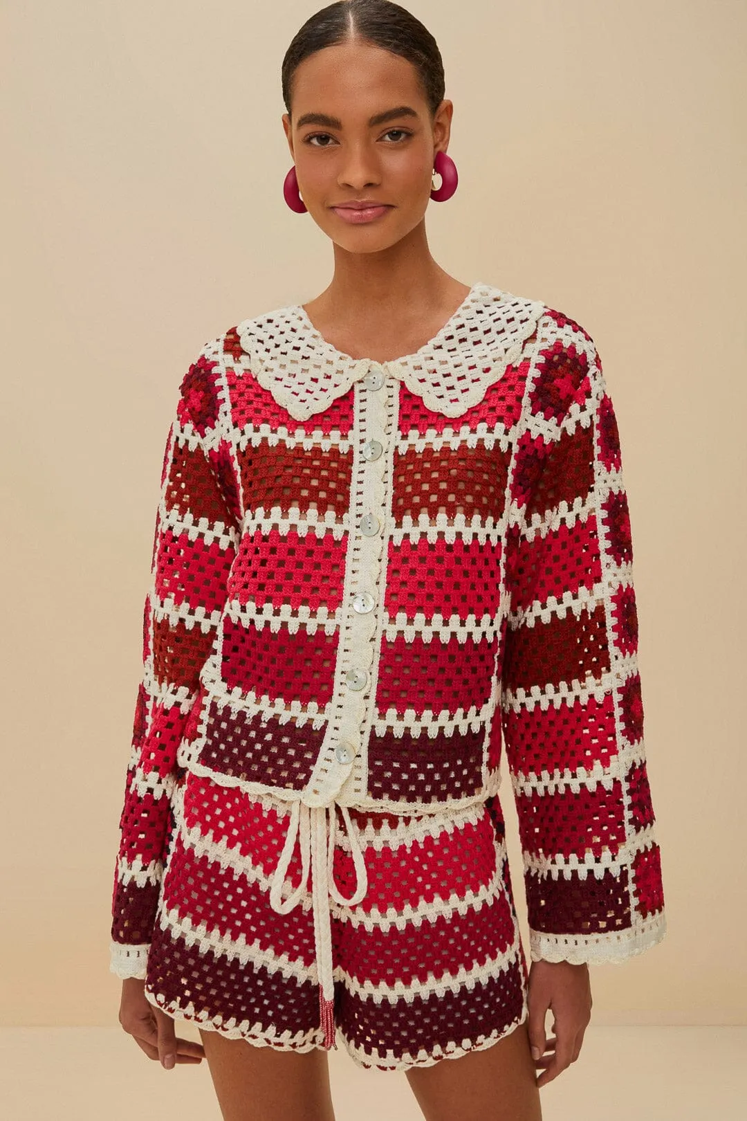 Red Colorful Crochet Tiles Shirt sold by FARM Rio product image thumbnail 2