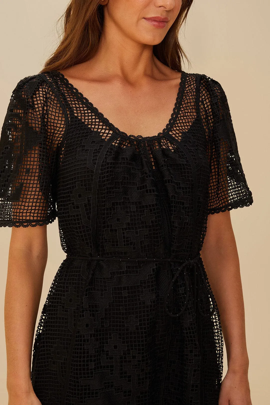 Black Pineapple Guipure Mini Dress sold by FARM Rio product image thumbnail 3