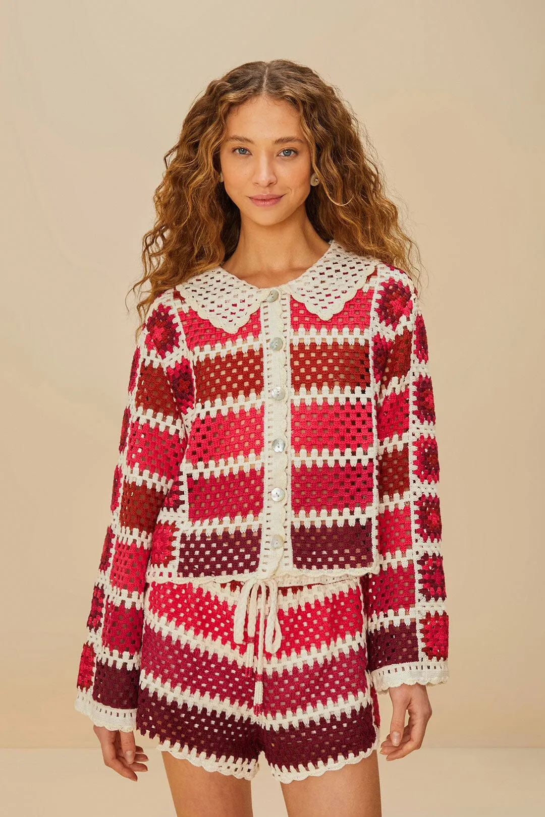 Red Colorful Crochet Tiles Shorts sold by FARM Rio