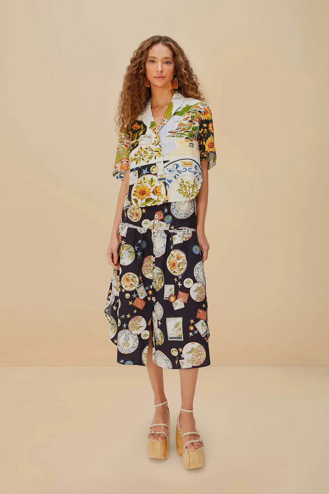 Multicolor Latin Trip Scarves Euroflax™ Premium Linen Crop Shirt sold by FARM Rio product image thumbnail 2