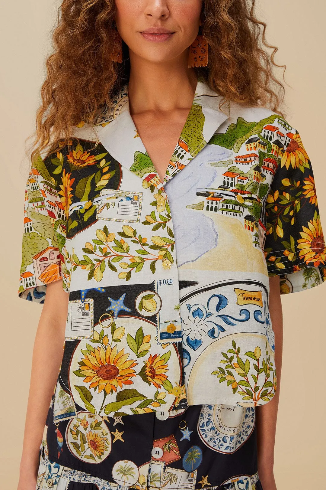 Multicolor Latin Trip Scarves Euroflax™ Premium Linen Crop Shirt sold by FARM Rio product image thumbnail 3