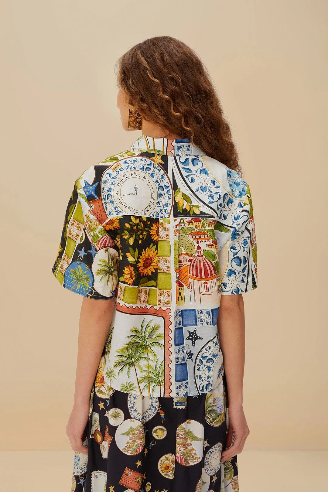 Multicolor Latin Trip Scarves Euroflax™ Premium Linen Crop Shirt sold by FARM Rio product image thumbnail 4