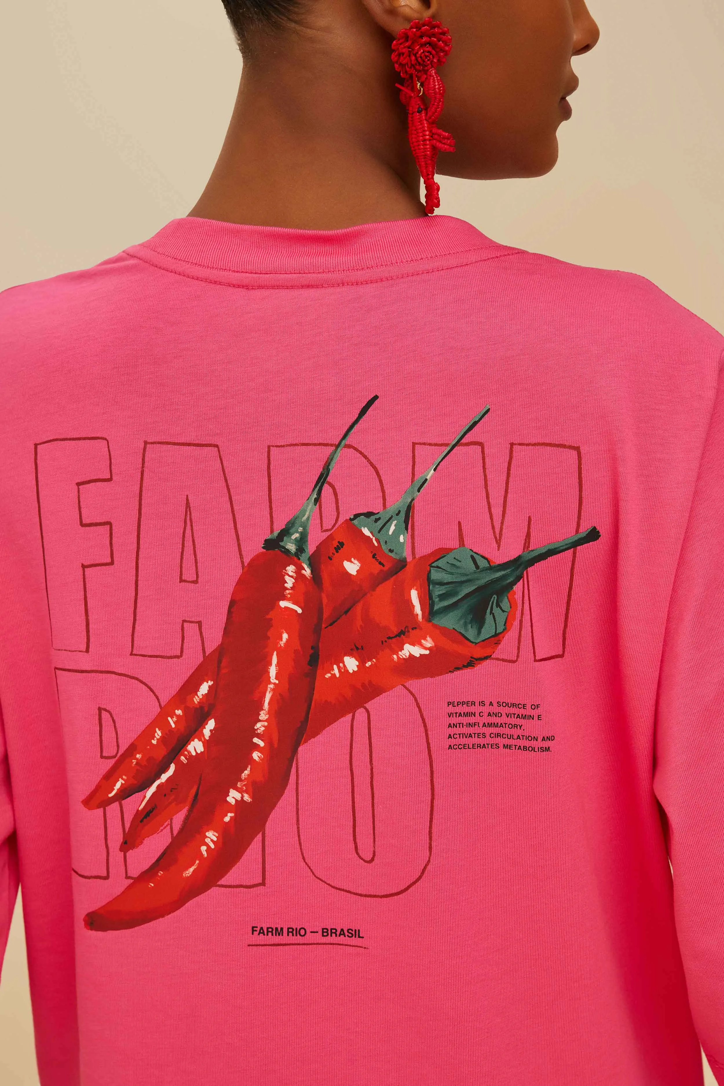 Pink Spicy Pepper Organic Cotton T-Shirt sold by FARM Rio product image thumbnail 4