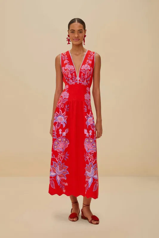 Red Porcelain Garden Euroflax™ Premium Linen Midi Dress sold by FARM Rio