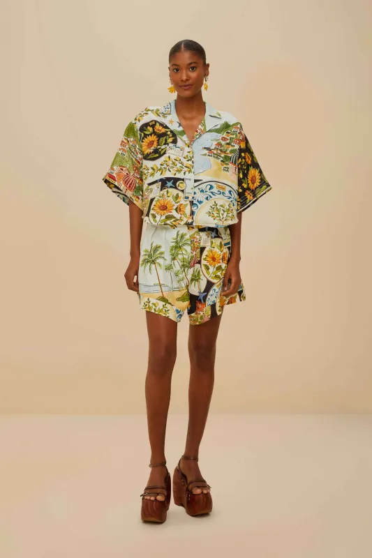 Multicolor Latin Trip Scarves Euroflax™ Premium Linen Shorts sold by FARM Rio