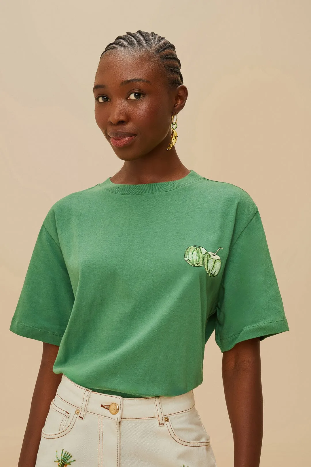 Green Tropical Coconut Organic Cotton Relaxed T-Shirt sold by FARM Rio