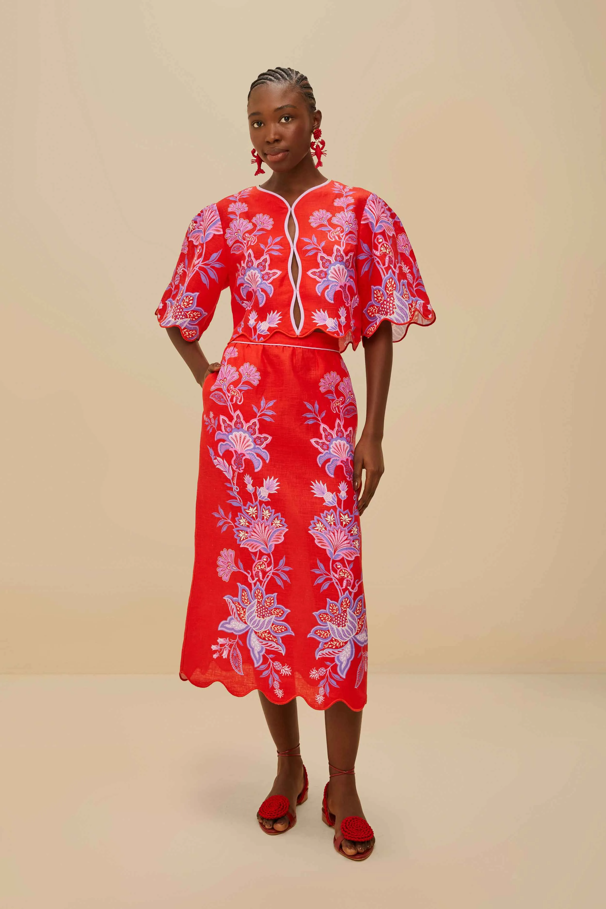 Red Porcelain Garden Euroflax™ Premium Linen Blouse sold by FARM Rio product image thumbnail 2