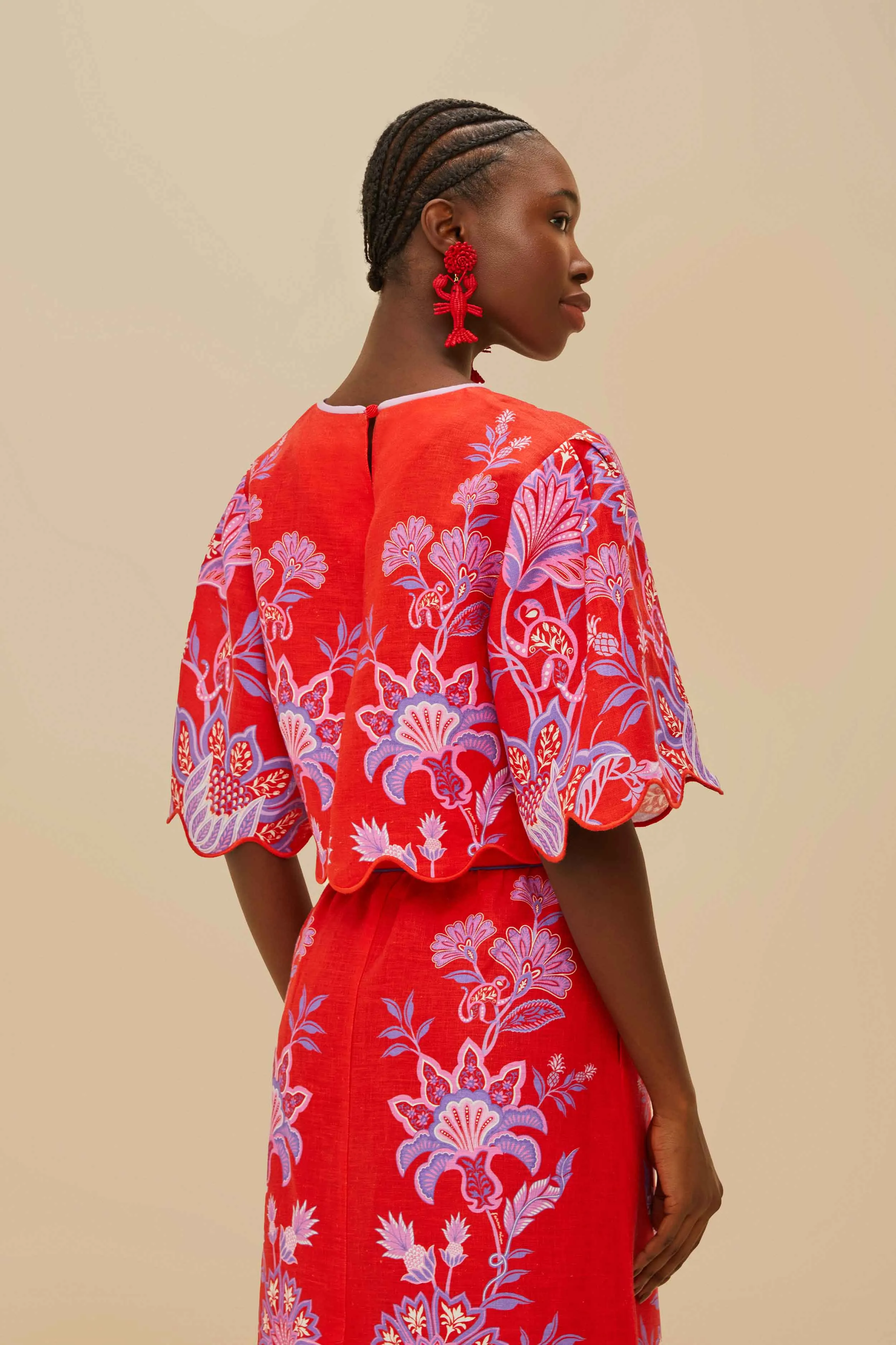 Red Porcelain Garden Euroflax™ Premium Linen Blouse sold by FARM Rio product image thumbnail 4