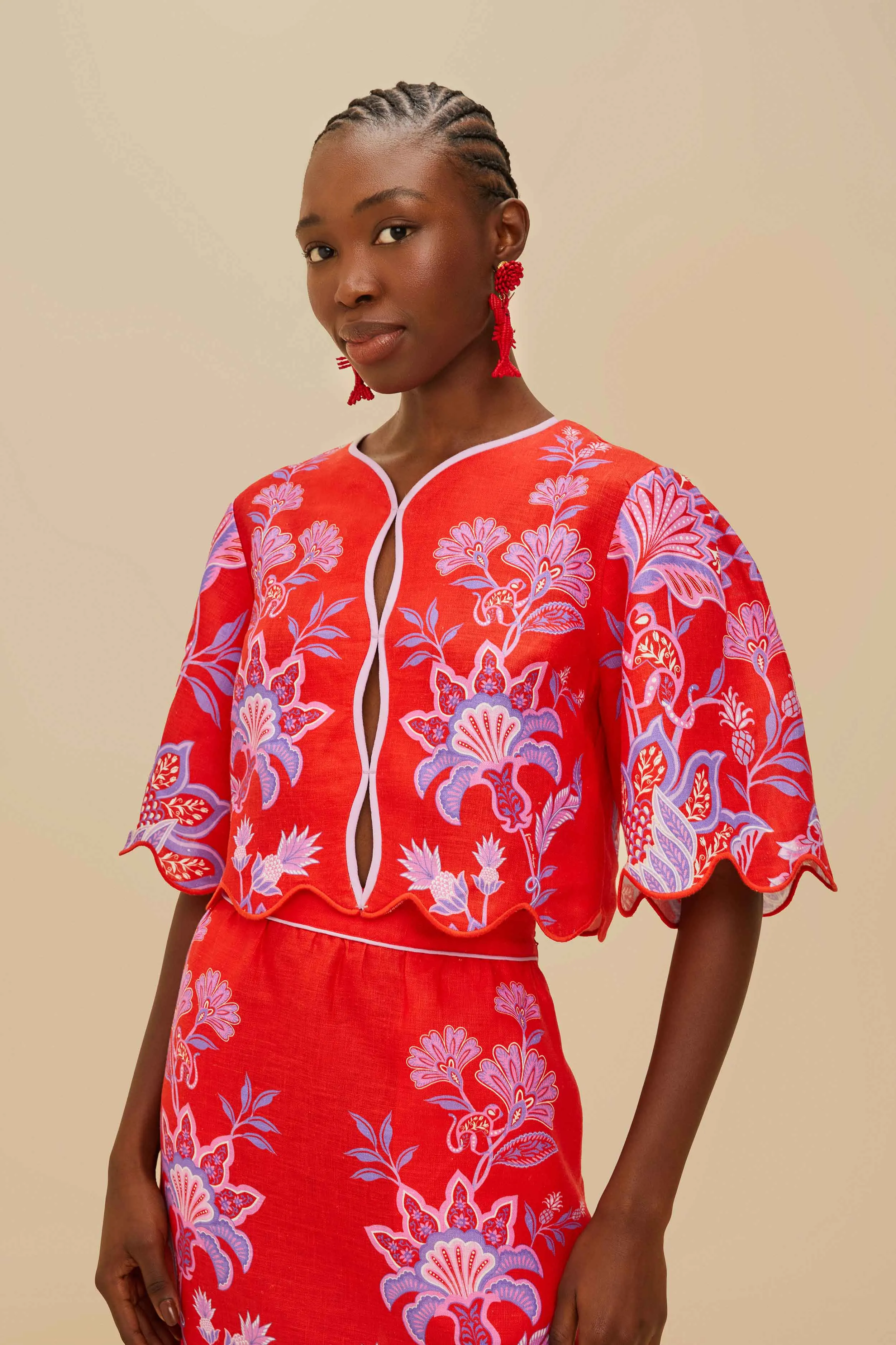 Red Porcelain Garden Euroflax™ Premium Linen Blouse sold by FARM Rio