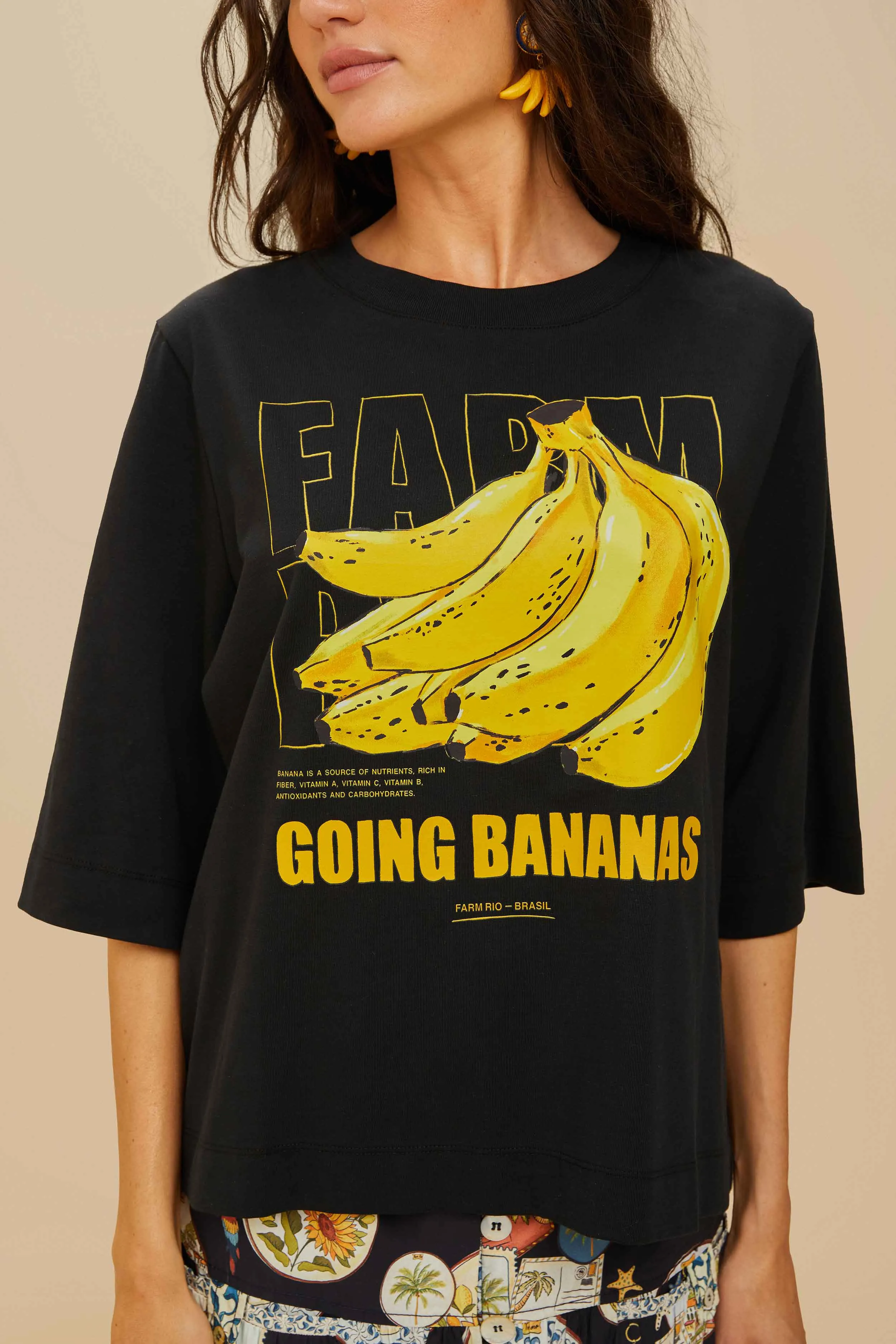 Black Tropical Bananas Organic Cotton T-Shirt sold by FARM Rio product image thumbnail 3