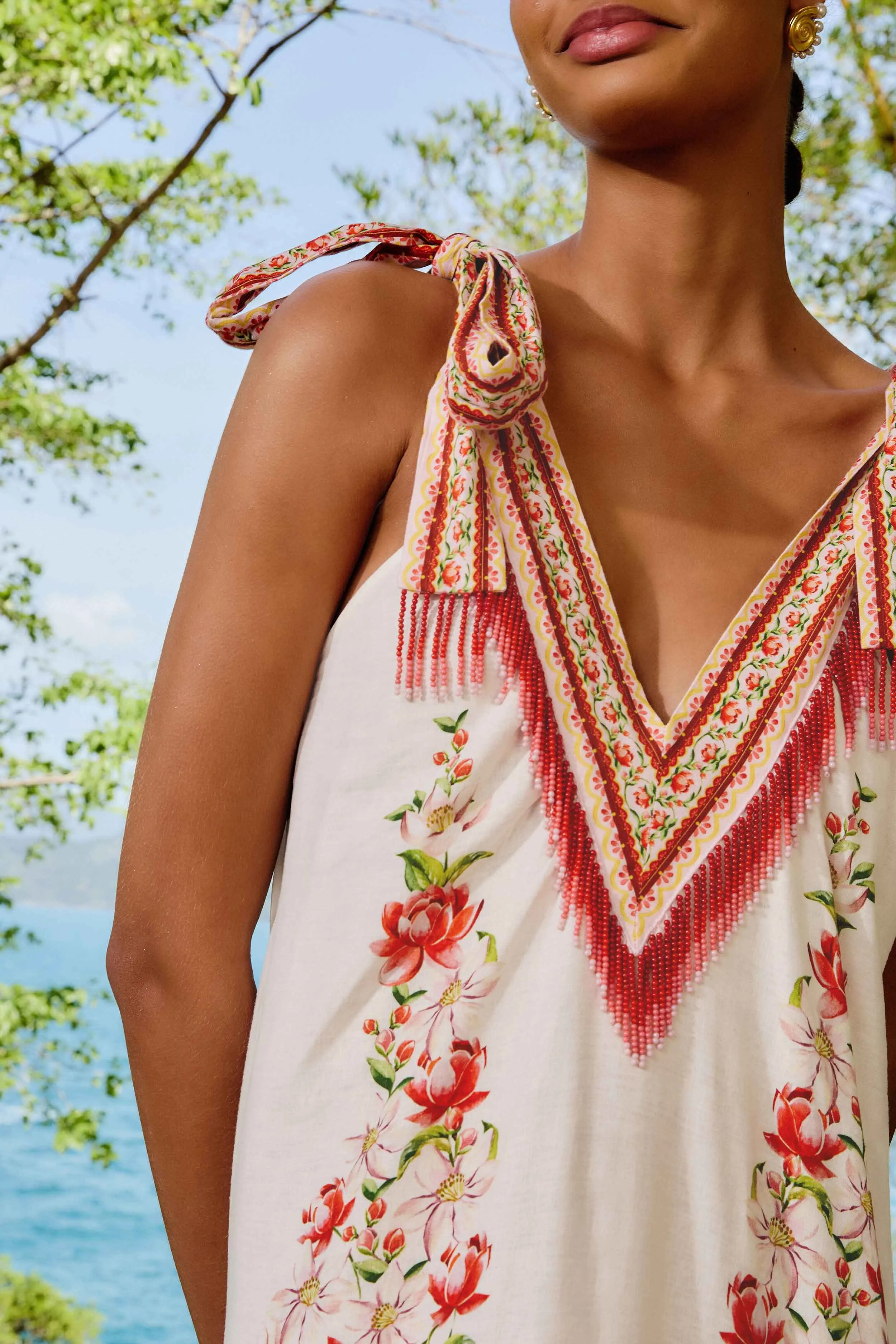 Off-White Apple Romance Embroidered LENZING™ ECOVERO™ Euroflax™ Maxi Dress sold by FARM Rio product image thumbnail 3
