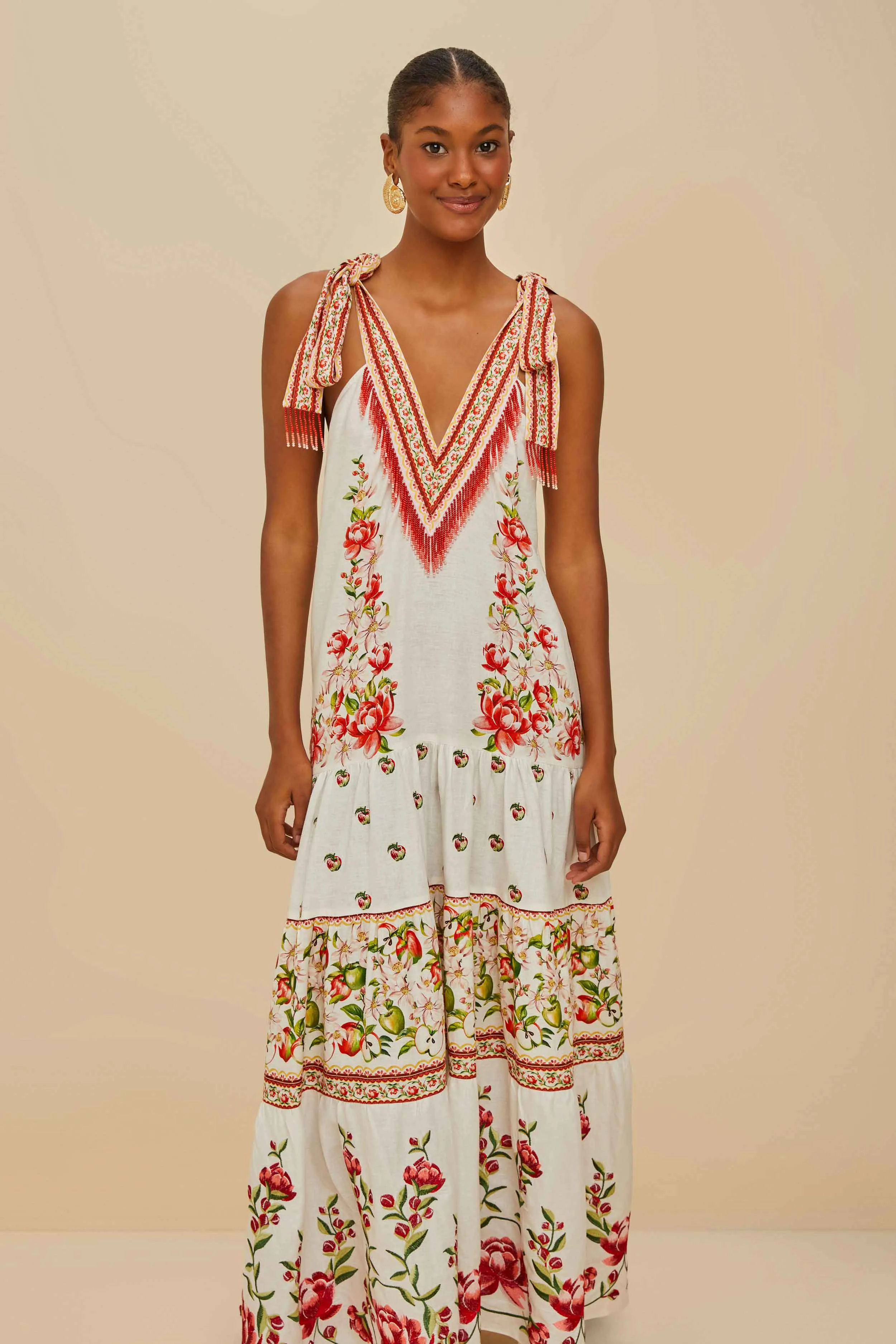 Off-White Apple Romance Embroidered LENZING™ ECOVERO™ Euroflax™ Maxi Dress sold by FARM Rio product image thumbnail 2
