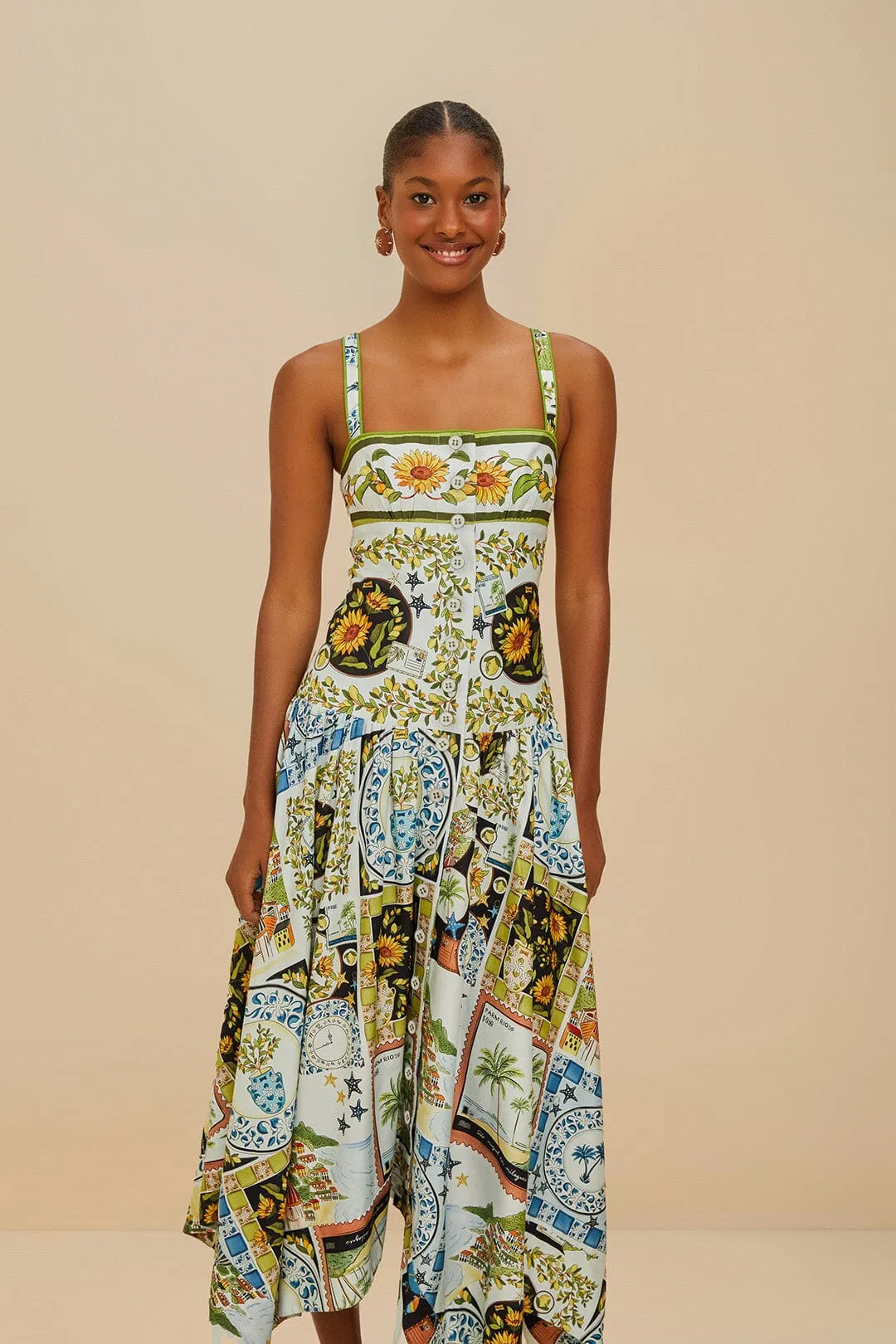 Multicolor Latin Trip Scarves Organic Cotton Midi Dress sold by FARM Rio product image thumbnail 2