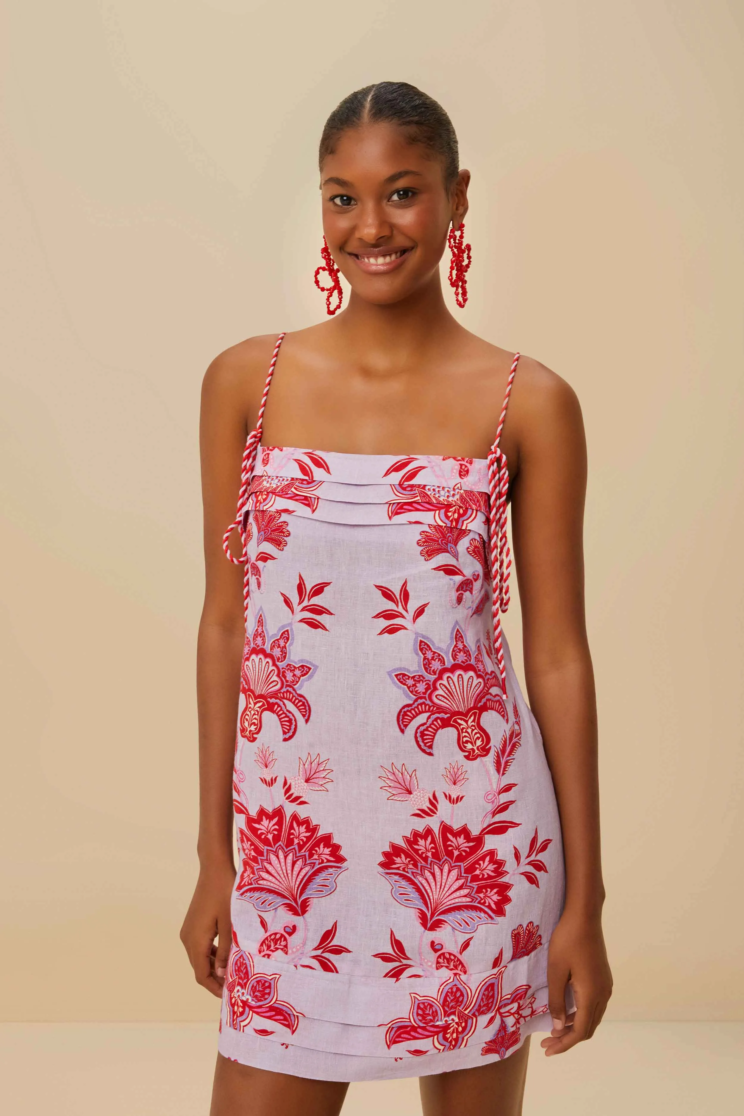 Lilac Porcelain Garden Euroflax™ Premium Linen Mini Dress sold by FARM Rio product image thumbnail 2