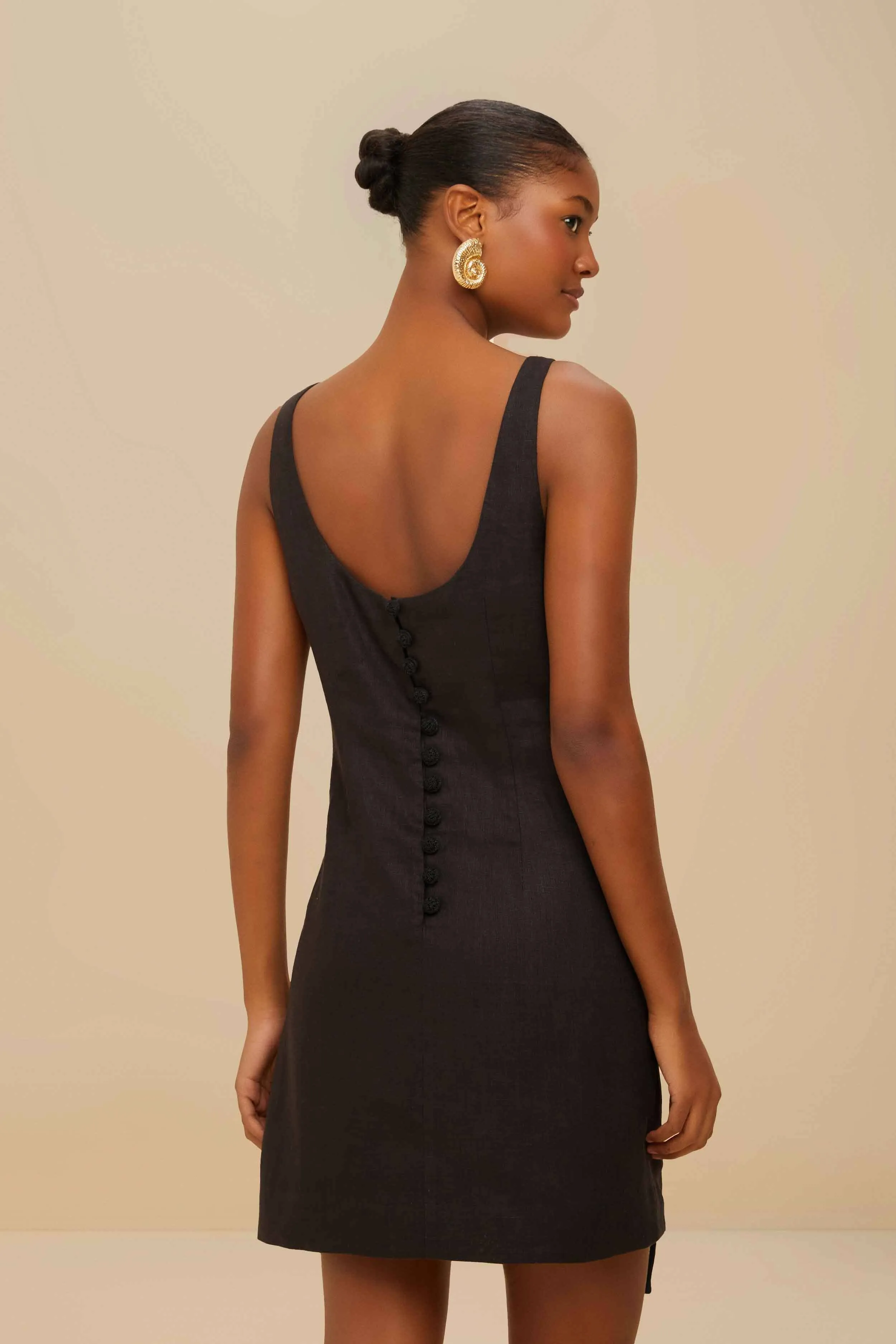 Black Sleeveless Euroflax™ Premium Linen Mini Dress sold by FARM Rio product image thumbnail 4