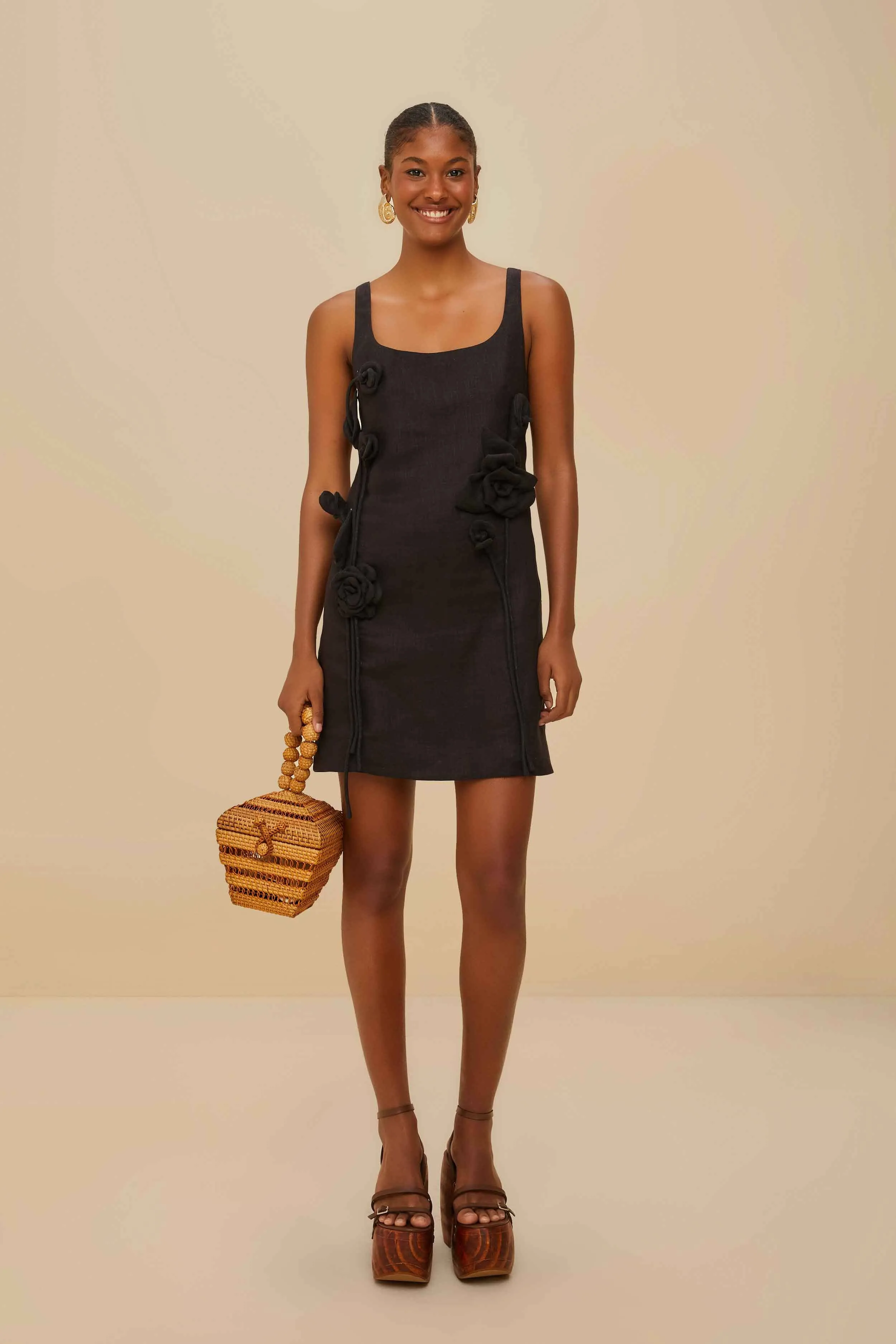 Black Sleeveless Euroflax™ Premium Linen Mini Dress sold by FARM Rio