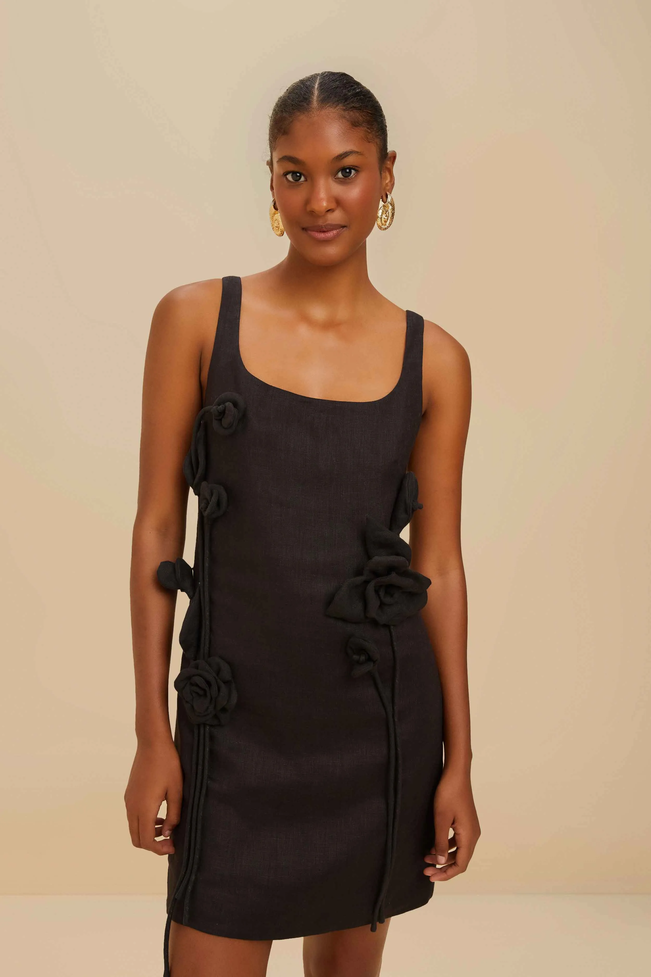 Black Sleeveless Euroflax™ Premium Linen Mini Dress sold by FARM Rio product image thumbnail 2