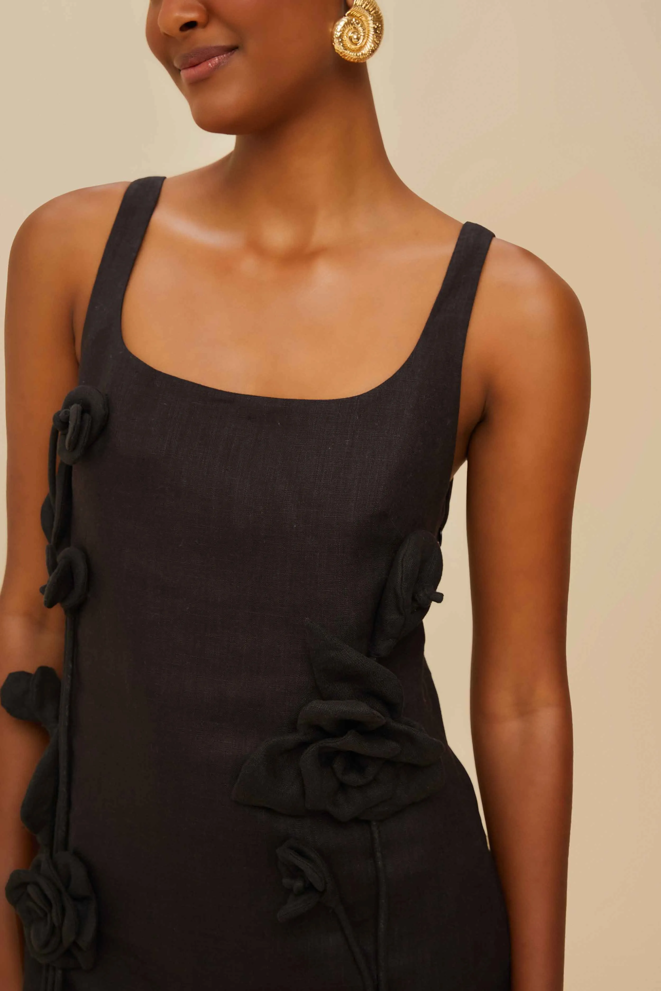 Black Sleeveless Euroflax™ Premium Linen Mini Dress sold by FARM Rio product image thumbnail 3