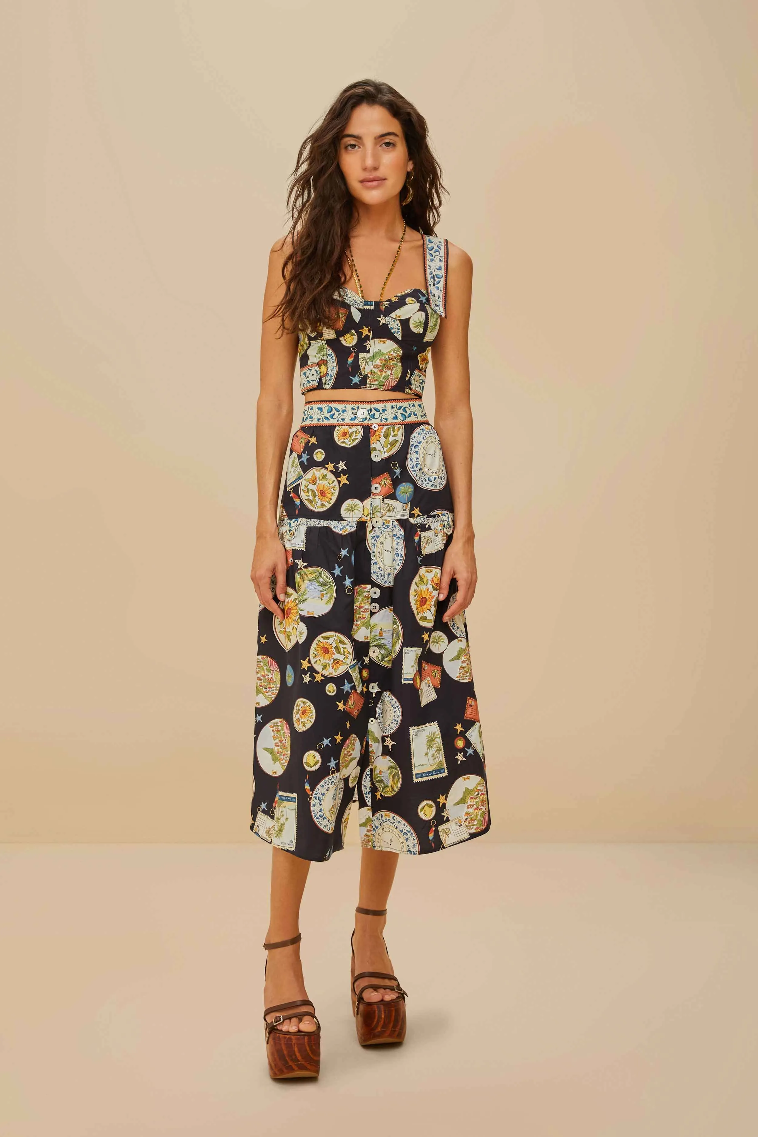 Black Trip Souvenir Organic Cotton Midi Skirt sold by FARM Rio