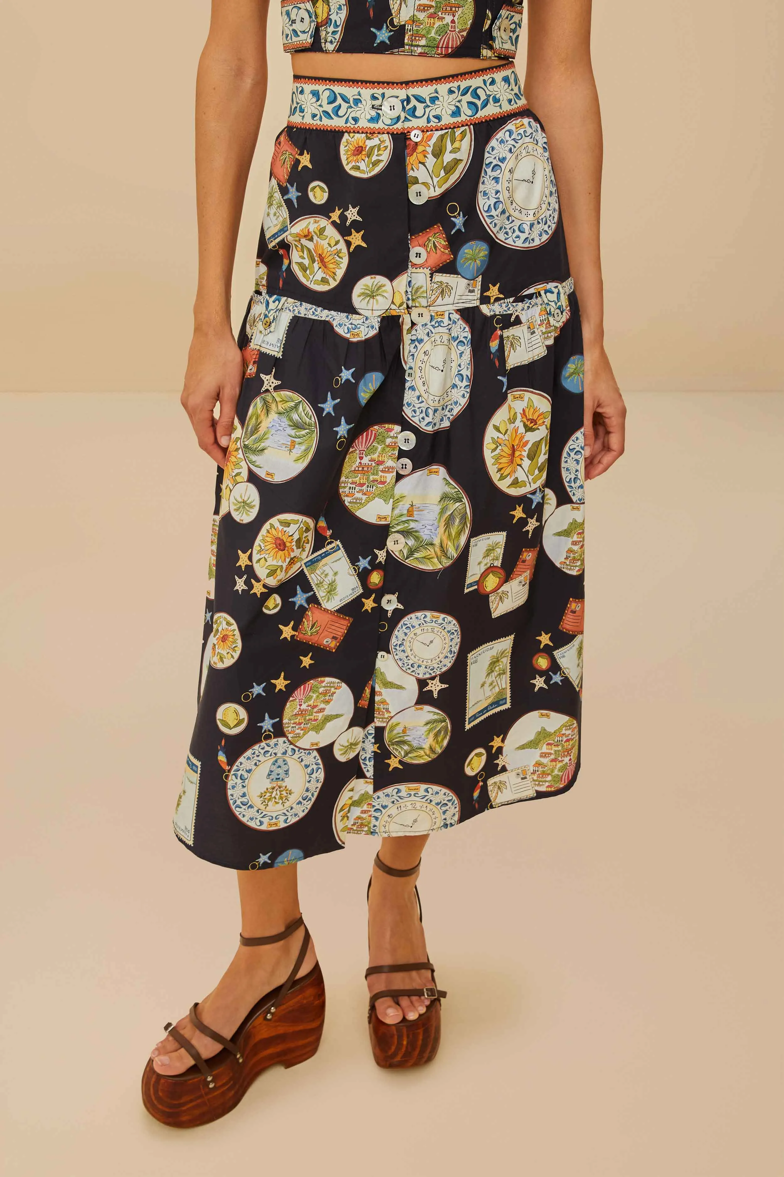 Black Trip Souvenir Organic Cotton Midi Skirt sold by FARM Rio product image thumbnail 2