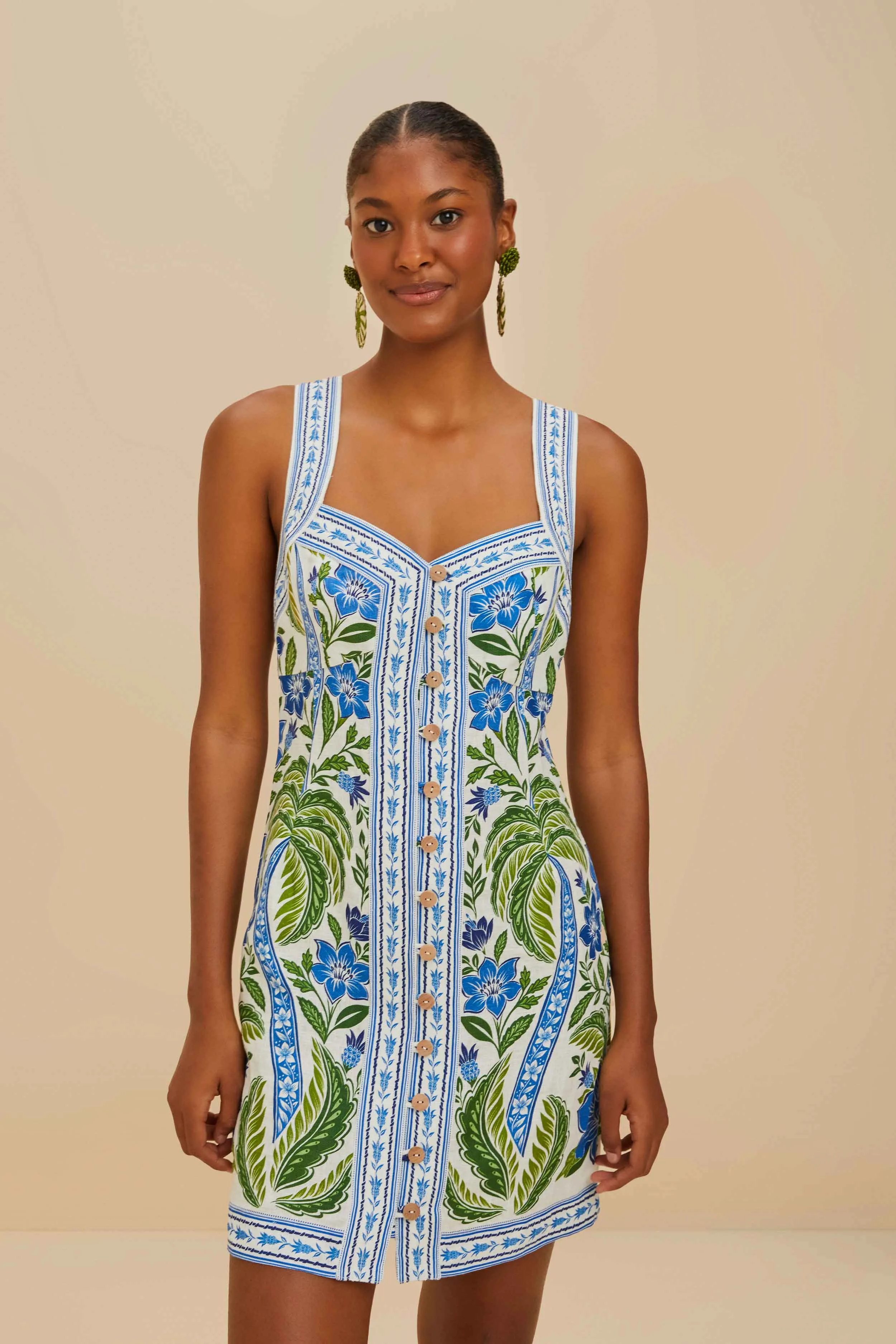 Off-White Tropicance Porcelain Garden Euroflax™ Premium Linen Mini Dress sold by FARM Rio product image thumbnail 2
