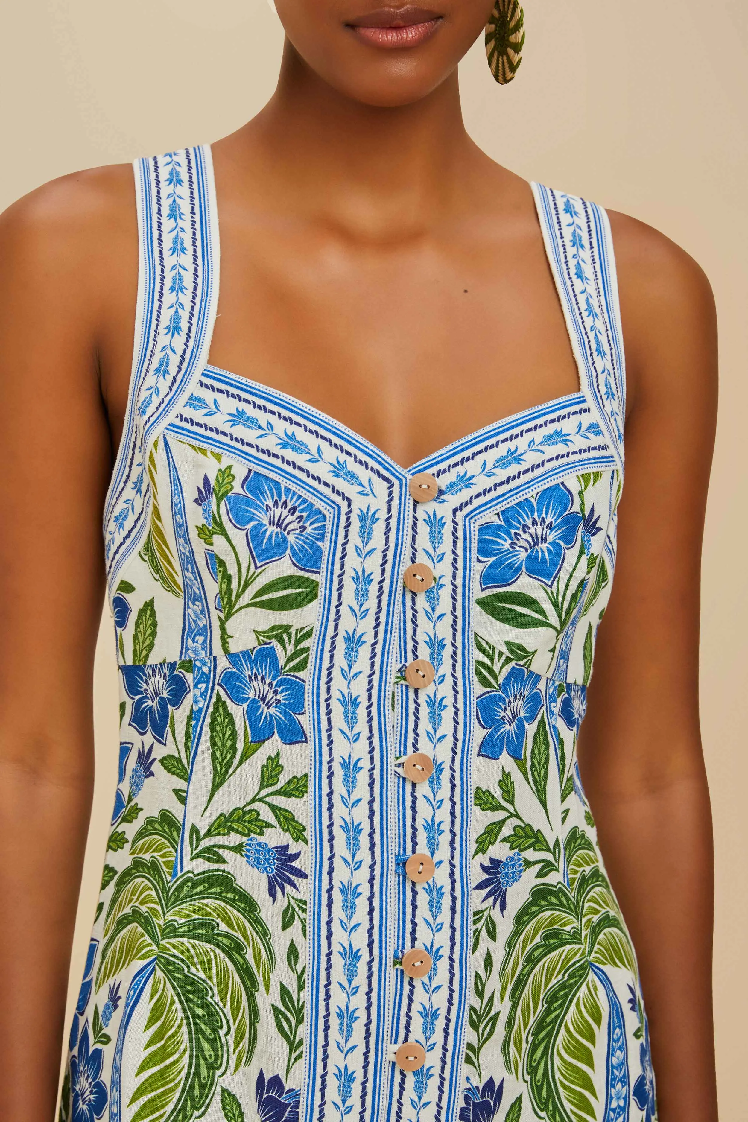 Off-White Tropicance Porcelain Garden Euroflax™ Premium Linen Mini Dress sold by FARM Rio product image thumbnail 3