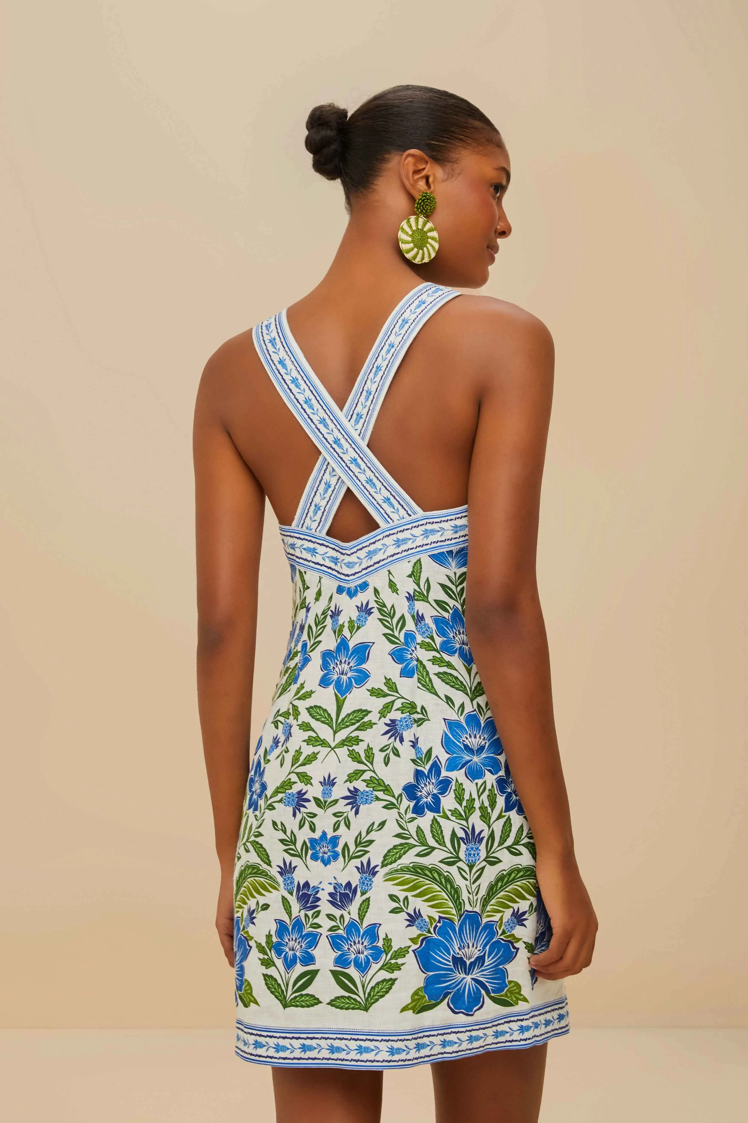 Off-White Tropicance Porcelain Garden Euroflax™ Premium Linen Mini Dress sold by FARM Rio product image thumbnail 4