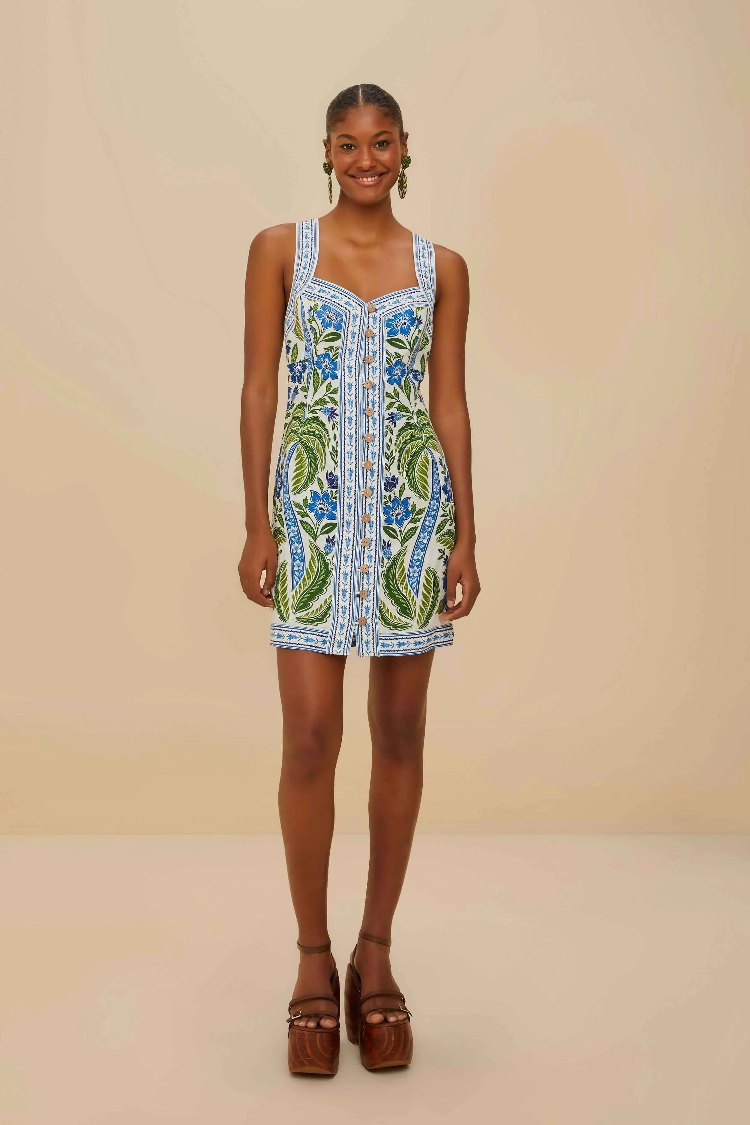 Off-White Tropicance Porcelain Garden Euroflax™ Premium Linen Mini Dress sold by FARM Rio